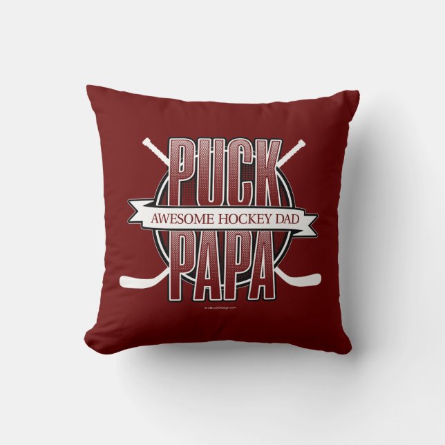 Coussin Puck Papa (Papa de Hockey) Lancer l'oreiller (Recto)