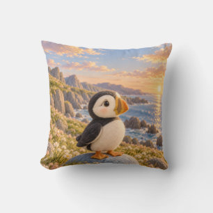 Coussin Puffin en feutre miel coucher de soleil sur les fl