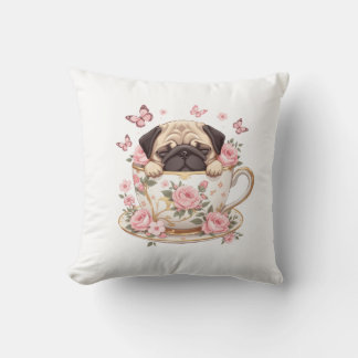 Coussin Pug Blossom Dreams Throw Pillow – Cute Floral Pug 