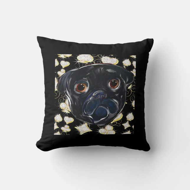 Coussin Pug noir  (Recto)