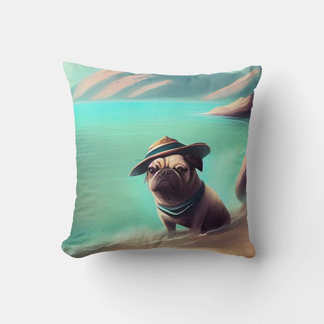 Coussin Pug profitant de la peinture artistique sur la pla (Recto)
