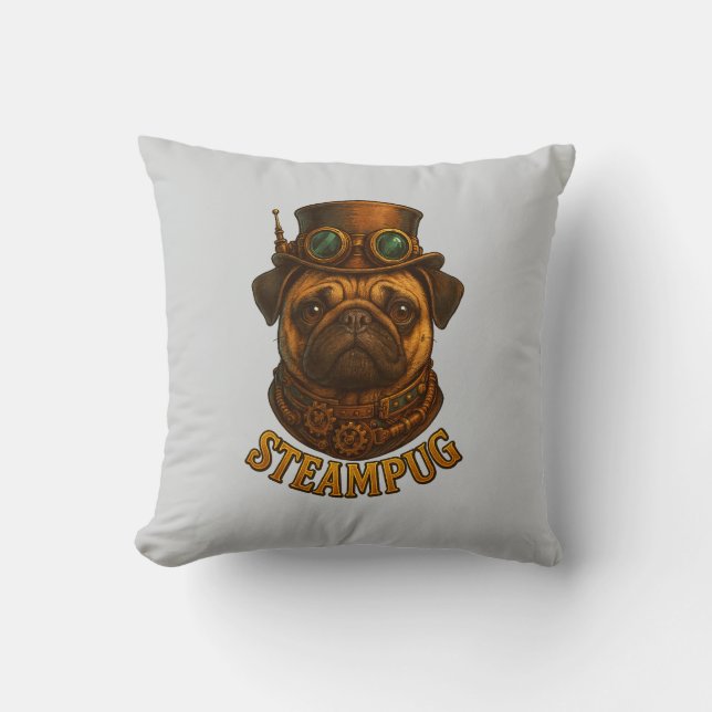 Coussin Pug Steampunk Cushion Vintage retro dog art  (Recto)