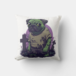 Coussin Pug zombie � Chien d'Halloween drôle et non mort