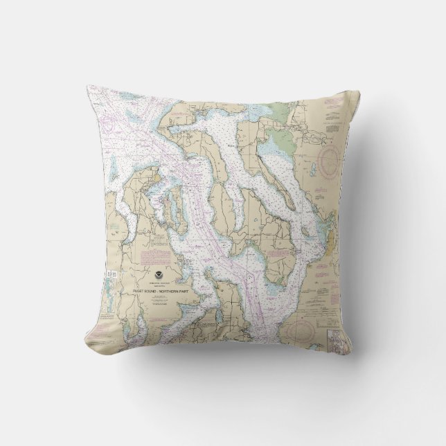 Coussin Puget Sound-Northern Part Graphique nautique 18441 (Recto)