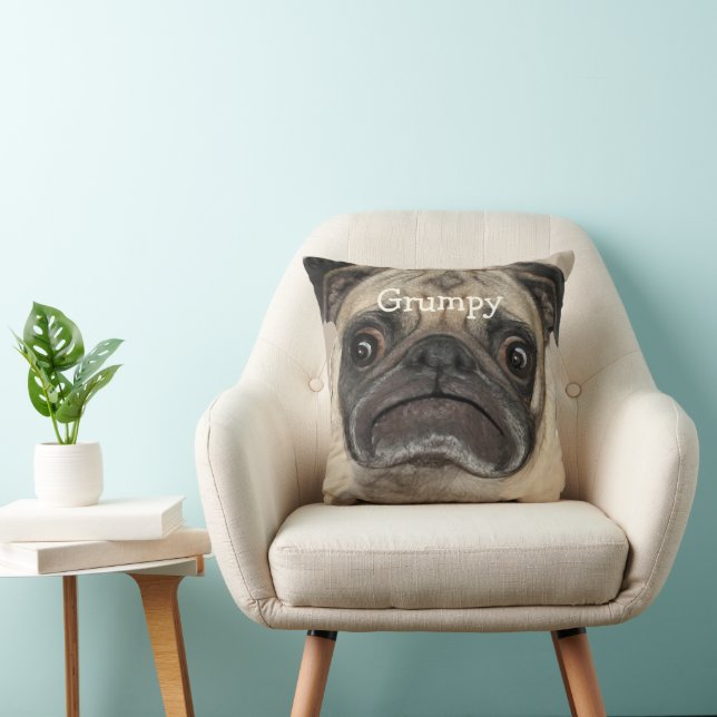 Coussin Puggy Grumpy personnalisée (Chaise)