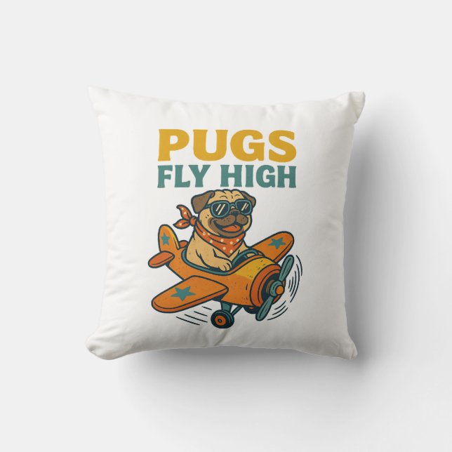 Coussin Pugs Fly High (Recto)