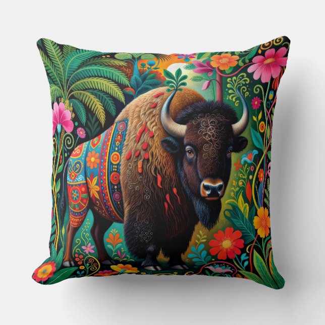 Coussin Puissant animal bison buffle (Recto)