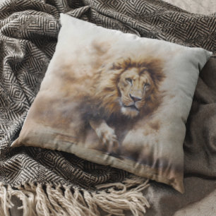 Coussin Puissante Lion soufflant Sables Safari jungle