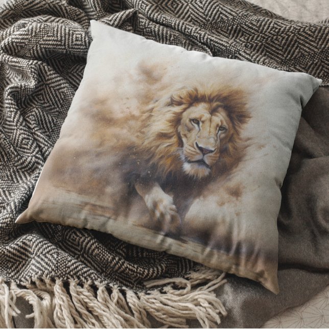 Coussin Puissante Lion soufflant Sables Safari jungle (Créateur téléchargé)