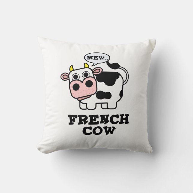 Coussin Pun animal amusant de vache française (Recto)
