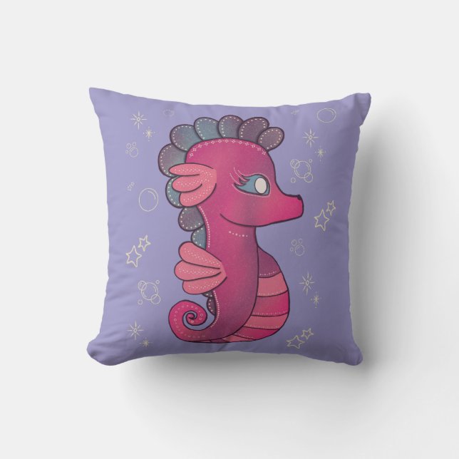 Coussin Punky Seahorse | Hippocampe Rose Mignon (Recto)