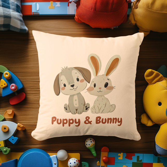 Coussin Puppy & Bunny | Décor d'amis animaux mignons pour  (Créateur téléchargé)