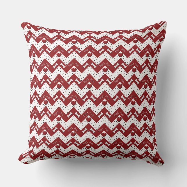 Coussin Puppy Lover Chevron Coussin, rouge et blanc (Recto)