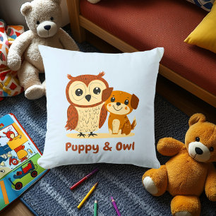 Coussin Puppy & Owl Décoration d'amis animaux mignons po