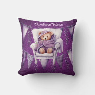 Coussin Purple Adorable Teddy Oear Girl Baby shower Cadeau