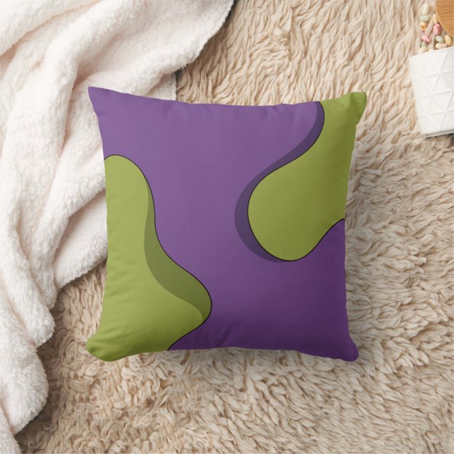 Coussin Purple and Green Groovy Wavy Abstract Pattern. (Couverture)