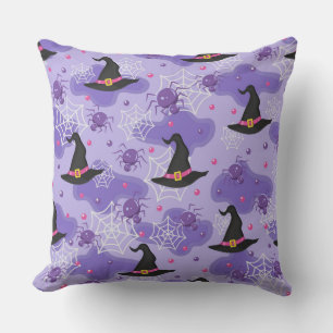 COUSSIN PURPLE AVEC HALLOWEEN WITCHES CASQUETTES & ESPIDER