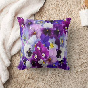 Coussin Purple Bleu Blanc Pansy Fleurs Florales