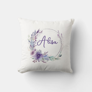Coussin Purple Elegant Fleur sauvage Boho Aquarelle