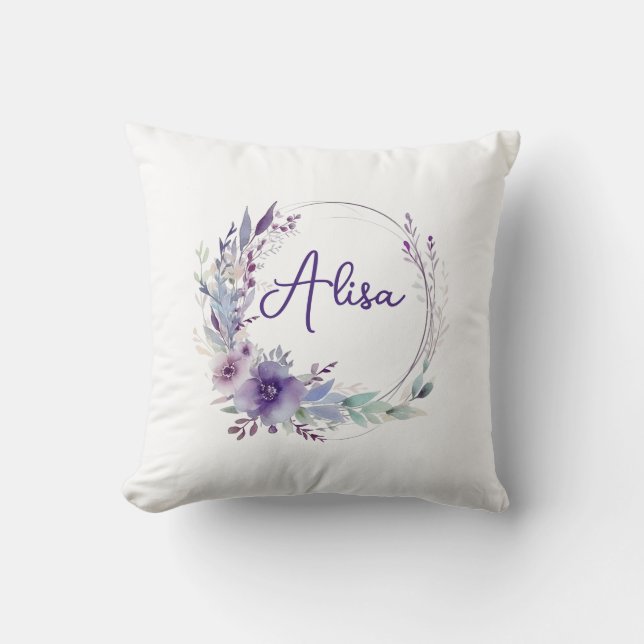 Coussin Purple Elegant Fleur sauvage Boho Aquarelle (Recto)