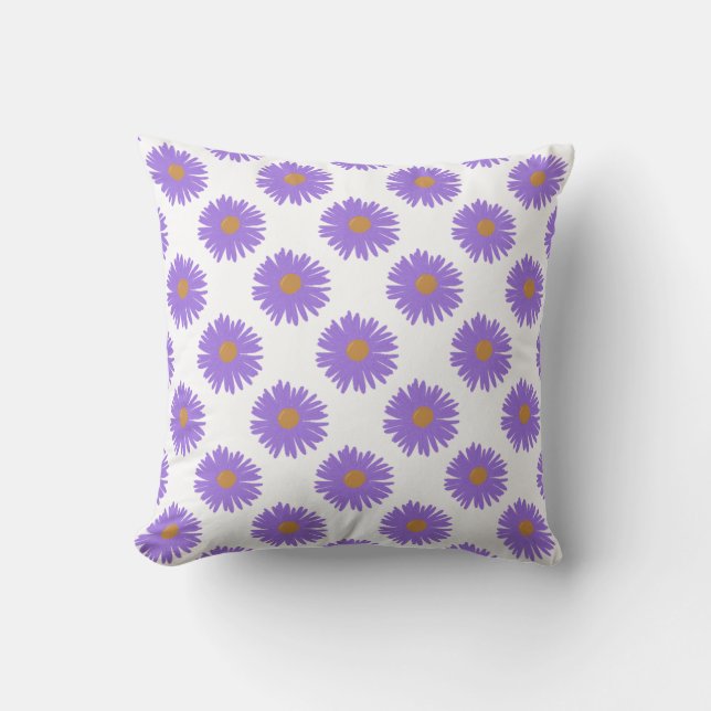 Coussin Purple fleurs d'Aster dessin main acrylique (Recto)