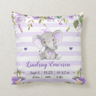 Coussin Purple Floral Girl Elephant Nursery Lilac Lavender