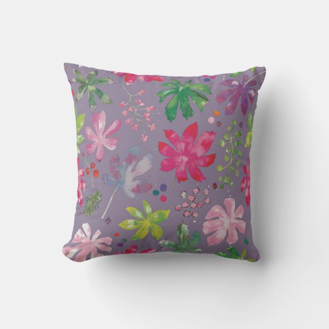 Coussin Purple Floral Pattern Pillow – Pink & Green Garden (Recto)