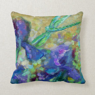 COUSSIN PURPLE IRIS RÉVERSIBLE, PEINTURE DRAGONFÉE D'AQU