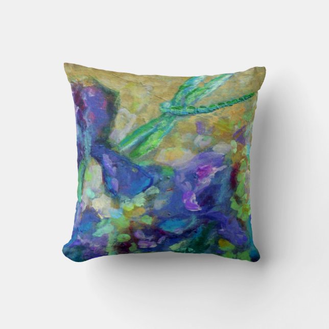 COUSSIN PURPLE IRIS RÉVERSIBLE, PEINTURE DRAGONFÉE D'AQUA (Recto)