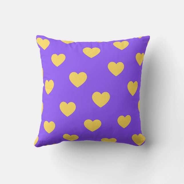 Coussin Purple Jaune Cute Cosy Moderne Romantique Coeur Ch (Verso)