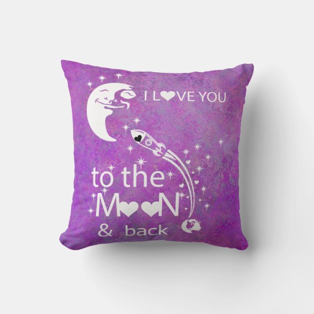 Coussin Purple - Je t'aime à la lune et au fond (Recto)