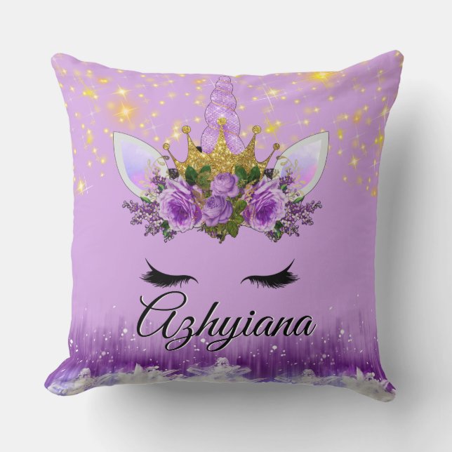 Coussin Purple|Lilac et licorne de couronne des parties (Recto)