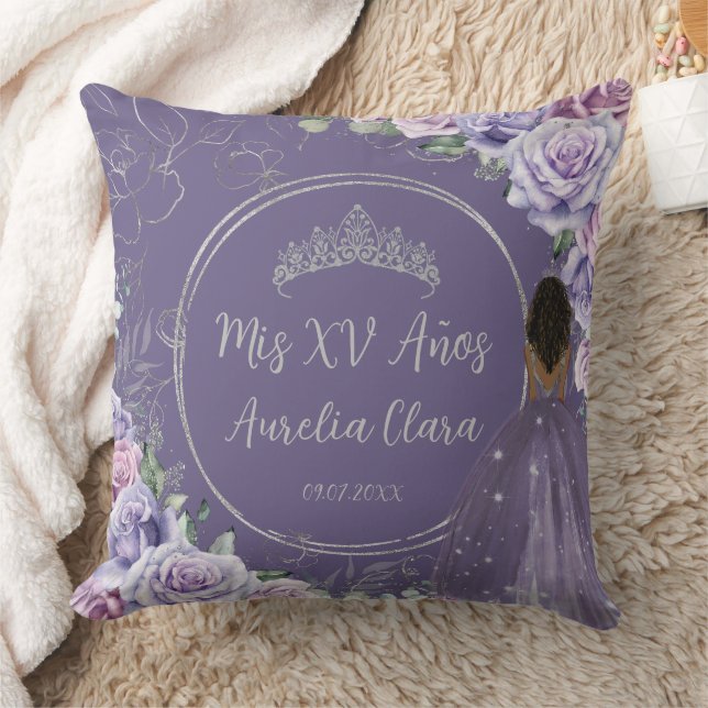 Coussin Purple Lilac Floral Princess Quinceañera Keepsaké (Couverture)