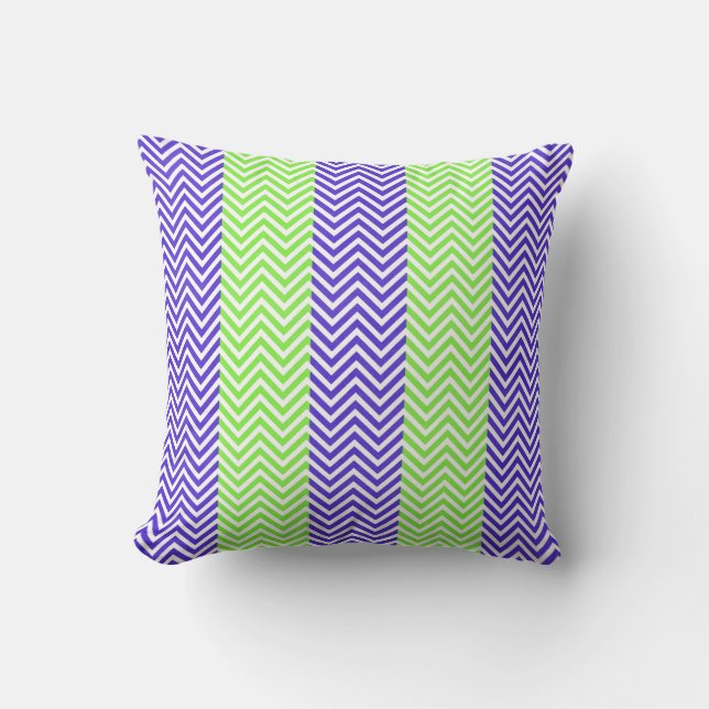 Coussin Purple Lime Green Gratté Chevron Summer Zig Zags (Recto)