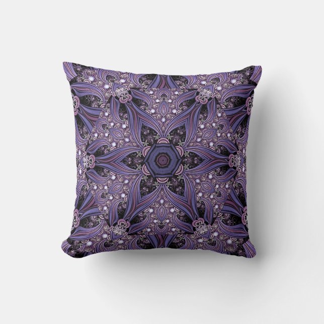 Coussin Purple Mandala Géométrique Florale Psychédélique T (Recto)