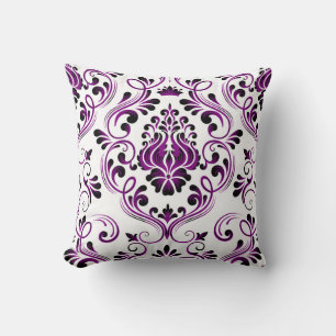 Coussin Purple noir blanc Damas motif floral élégant