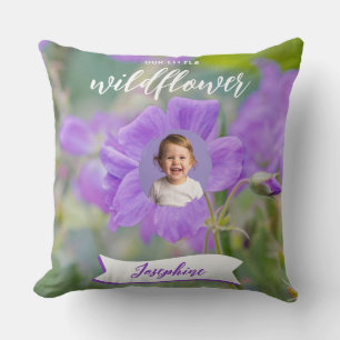 Coussin Purple Notre Petit Fleur sauvage Personnalisé Nom 