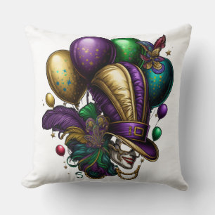 COUSSIN PURPLE OR VERT MARDI GRAS CASQUETTE MASK BALLONS