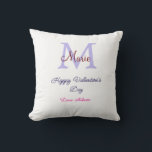 Coussin Purple pastel happy Valentine's day pink monogram<br><div class="desc">beautiful design</div>