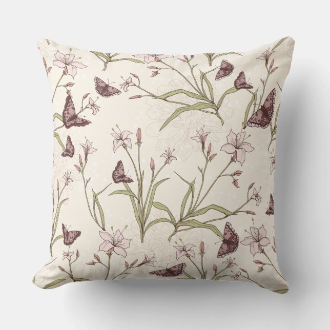 Coussin Purple Plum Lavender Blossoms Papillons (Recto)
