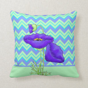 Coussin Purple Poppy Green Zizzag Chevron Décoratif