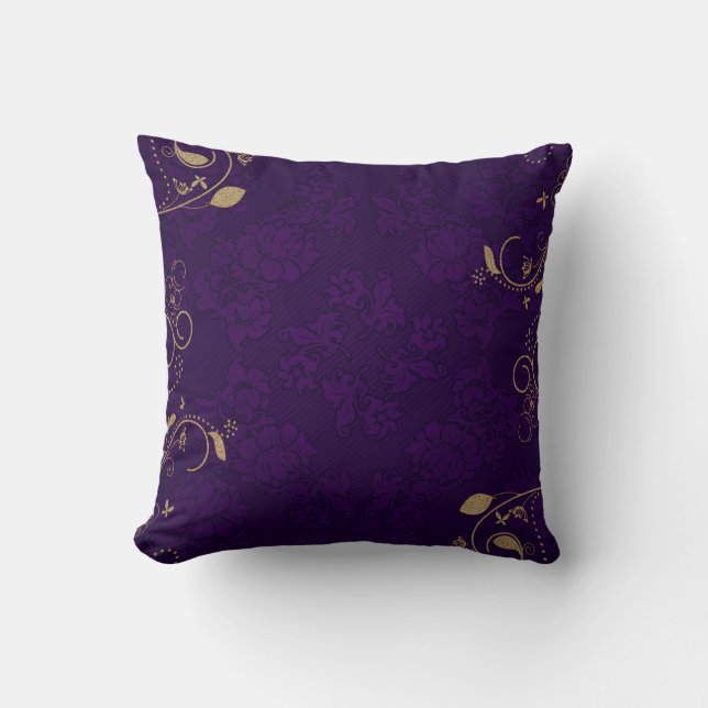 Coussin Purple royal foncé avec défilement d'or (Recto)