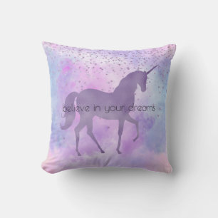 Coussin Purple Stars Confetti Aquarelle Unicorne