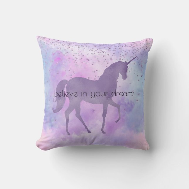 Coussin Purple Stars Confetti Aquarelle Unicorne (Recto)