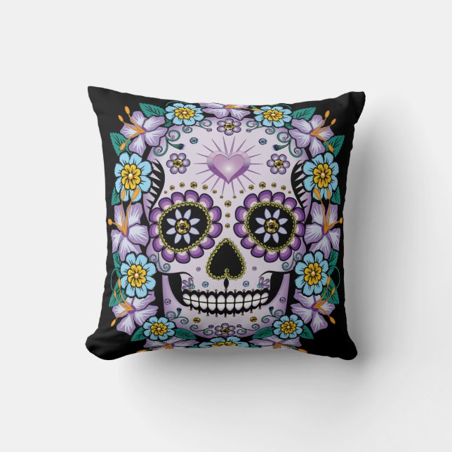 Coussin Purple Sugar Skull (Recto)