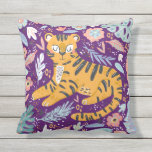 Coussin Purple Tiger Cub Été Tropical Jungle<br><div class="desc">Apportez une touche tropicale à votre porche ou à votre jardin cet été avec ce fabuleux design sur le thème de la jungle avec un tigre-lit entouré de botaniques tropicaux.</div>