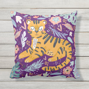 Coussin Purple Tiger Cub Été Tropical Jungle