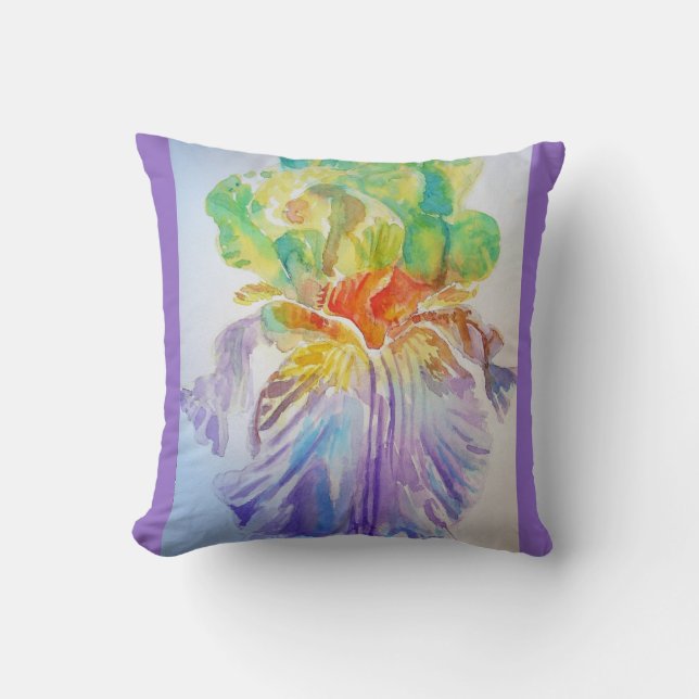 Coussin Purple Yellow Iris Irises Floral Fleurs Cushion (Recto)