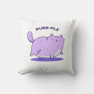 Coussin Purr-ple Funny Fat Kitty Chat Pun