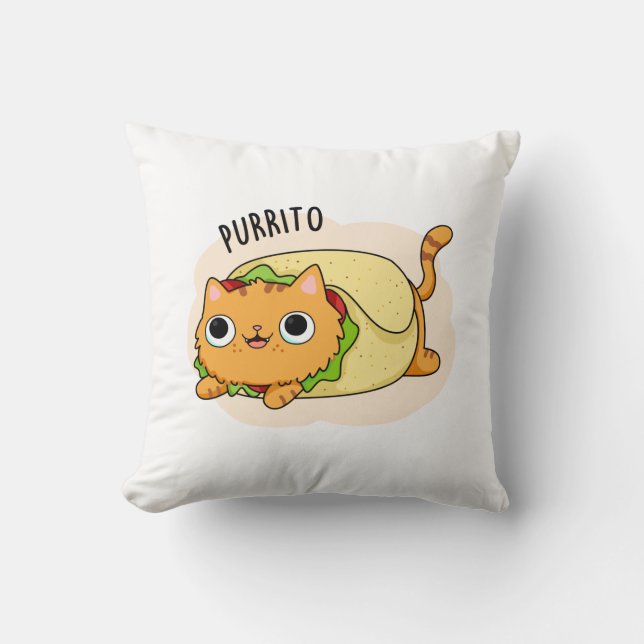 Coussin Purrito Drôle Chat Burrito Pun (Recto)